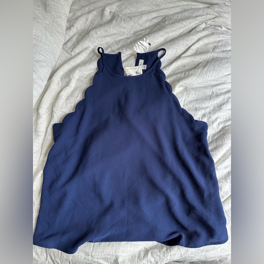 Navy Blue Scalloped Top Size L